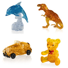 Набор из 4х штук новогодний. 3D пазл для мальчика Дельфин со светом, Динозавр, Машина, Мишка