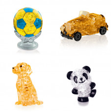 Игрушки 4 фигурки головоломок. Модель для сборки подарок классу Футбольный мяч, Машина, Собачка, Панда Со светом Игрушки 4 фигурки головоломок. Модель для сборки подарок классу Футбольный мяч, Машина, Собачка, Панда Со светом