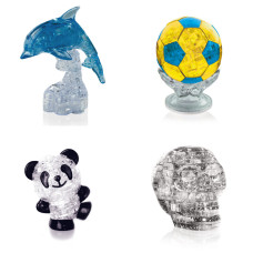 Коллекция 4 пазла на Новый год. Конструктор для детей Дельфин со светом, Футбольный мяч, Панда Со светом, Череп