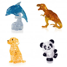 Коллекция 4 штуки новогодний. Модель для сборки для детей Дельфин со светом, Динозавр, Собачка, Панда Со светом