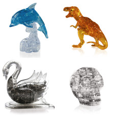 Коллекция 4 пазла на Новый год. 3д Пазл для девочки Дельфин со светом, Динозавр, Лебедь, Череп