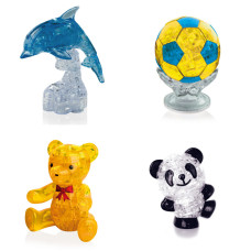 Подборка 4 пазла новогодний. Модель для сборки подарок классу Дельфин со светом, Футбольный мяч, Мишка, Панда Со светом