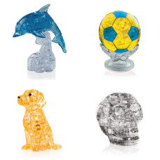 Набор из 4х штук в подарок. 3D пазл для детей Дельфин со светом, Футбольный мяч, Собачка, Череп