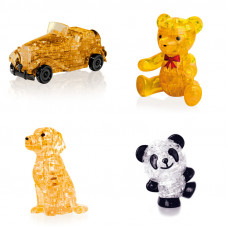 Подборка 4 пазла в подарок. Модель для сборки антистресс Машина, Мишка, Собачка, Панда Со светом