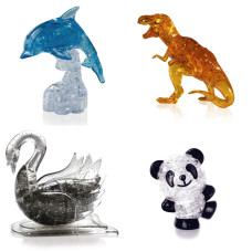 Игрушки из 4х штук подарочный. 3д Пазл для детей Дельфин со светом, Динозавр, Лебедь, Панда Со светом