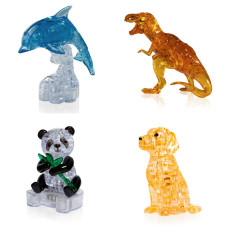 Набор из 4х штук в подарок. Модель для сборки для детей Дельфин со светом, Динозавр, Панда, Собачка