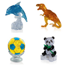 Набор из 4х штук в подарок. Пазл подарок классу Дельфин со светом, Динозавр, Футбольный мяч, Панда