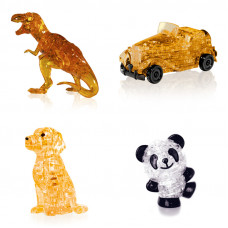 Игрушки из 4х штук в подарок. Пазл для детей Динозавр, Машина, Собачка, Панда Со светом