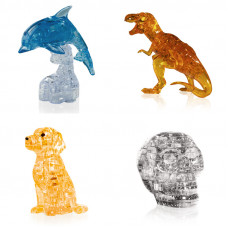 Коллекция 4 штуки на Новый год. Модель для сборки антистресс Дельфин со светом, Динозавр, Собачка, Череп