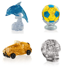 Набор из 4х штук новогодний. 3D пазл для девочки Дельфин со светом, Футбольный мяч, Машина, Череп