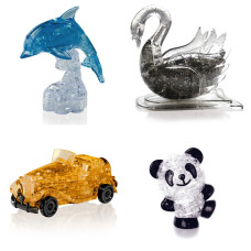 Набор 4 штуки новогодний. Модель для сборки для детей Дельфин со светом, Лебедь, Машина, Панда Со светом