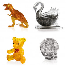 Коллекция 4 штуки новогодний. Пазл для мальчика Динозавр, Лебедь, Мишка, Череп