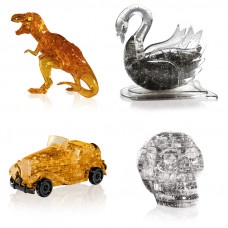 Игрушки 4 штуки новогодний. Модель для сборки для мальчика Динозавр, Лебедь, Машина, Череп