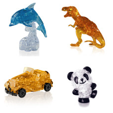 Подборка 4 пазла на Новый год. Пазл подарок классу Дельфин со светом, Динозавр, Машина, Панда Со светом