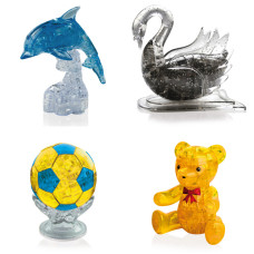 Комплект из 4х штук на Новый год. Конструктор антистресс Дельфин со светом, Лебедь, Футбольный мяч, Мишка
