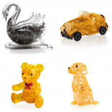 Подборка 4 пазла новогодний. 3д Пазл для девочки Лебедь, Машина, Мишка, Собачка