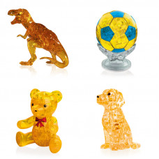 Игрушки из 4х штук в подарок. 3д Пазл подарок классу Динозавр, Футбольный мяч, Мишка, Собачка