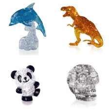 Набор из 4х штук на Новый год. Crystal Puzzle антистресс Дельфин со светом, Динозавр, Панда Со светом, Череп