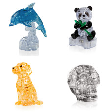 Подборка 4 штуки новогодний. Crystal Puzzle для девочки Дельфин со светом, Панда, Собачка, Череп