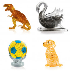 Набор 4 пазла подарочный. Конструктор для мальчика Динозавр, Лебедь, Футбольный мяч, Собачка