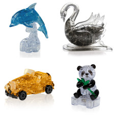 Игрушки 4 штуки новогодний. Модель для сборки для детей Дельфин со светом, Лебедь, Машина, Панда