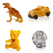 Подборка 4 пазла новогодний. Фигурка для девочки Динозавр, Машина, Мишка, Череп