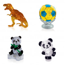 Комплект из 4х штук новогодний. 3д Пазл для детей Динозавр, Футбольный мяч, Панда, Панда Со светом