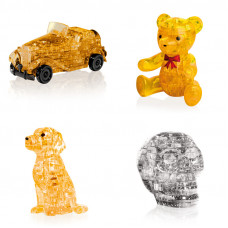 Комплект из 4х штук подарочный. 3D пазл для детей Машина, Мишка, Собачка, Череп