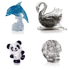 Коллекция 4 штуки в подарок. Модель для сборки для девочки Дельфин со светом, Лебедь, Панда Со светом, Череп