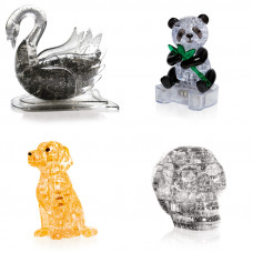 Комплект 4 пазла подарочный. Модель для сборки для мальчика Лебедь, Панда, Собачка, Череп Комплект 4 пазла подарочный. Модель для сборки для мальчика Лебедь, Панда, Собачка, Череп