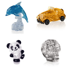 Коллекция 4 пазла подарочный. 3D пазл для мальчика Дельфин со светом, Машина, Панда Со светом, Череп