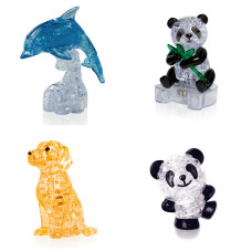 Игрушки из 4х штук на Новый год. Crystal Puzzle антистресс Дельфин со светом, Панда, Собачка, Панда Со светом