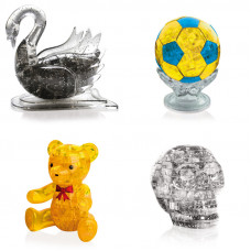 Коллекция 4 пазла новогодний. Модель для сборки для девочки Лебедь, Футбольный мяч, Мишка, Череп