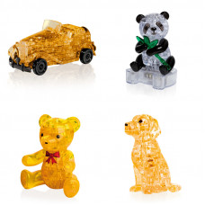 Игрушки из 4х штук подарочный. Конструктор антистресс Машина, Панда, Мишка, Собачка