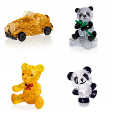 Коллекция головоломок - 4 коробки с фигурками. 3д Пазл подарок классу Машина, Панда, Мишка, Панда Со светом