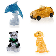 Коллекция 4 пазла в подарок. Пазл подарок классу Дельфин со светом, Машина, Панда, Собачка