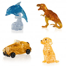 Игрушки 4 пазла подарочный. 3D пазл для мальчика Дельфин со светом, Динозавр, Машина, Собачка Игрушки 4 пазла подарочный. 3D пазл для мальчика Дельфин со светом, Динозавр, Машина, Собачка