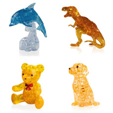 Подборка 4 пазла новогодний. Модель для сборки антистресс Дельфин со светом, Динозавр, Мишка, Собачка