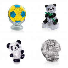 Подборка 4 пазла на Новый год. Фигурка подарок классу Футбольный мяч, Панда, Панда Со светом, Череп