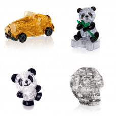 подарочный набор из 4х головоломок. 3D пазл подарок классу Машина, Панда, Панда Со светом, Череп