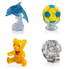 Коллекция 4 пазла новогодний. Модель для сборки для детей Дельфин со светом, Футбольный мяч, Мишка, Череп