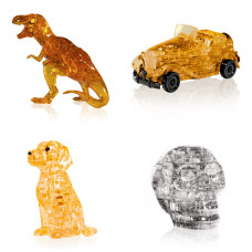 Набор из 4х штук на Новый год. Crystal Puzzle для детей Динозавр, Машина, Собачка, Череп