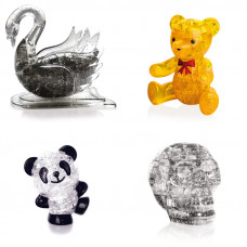 Подборка 4 пазла в подарок. Crystal Puzzle для девочки Лебедь, Мишка, Панда Со светом, Череп