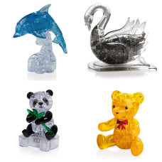 Подборка 4 пазла подарочный. Crystal Puzzle для мальчика Дельфин со светом, Лебедь, Панда, Мишка