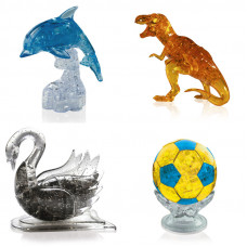 Коллекция 4 штуки подарочный. 3д Пазл для детей Дельфин со светом, Динозавр, Лебедь, Футбольный мяч