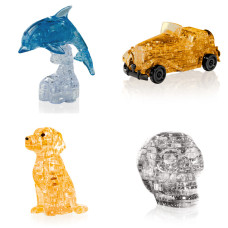 Игрушки 4 штуки подарочный. Пазл для детей Дельфин со светом, Машина, Собачка, Череп