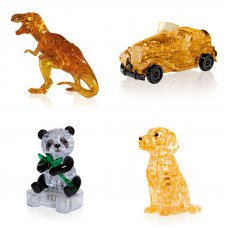 Коллекция 4 пазла на Новый год. Модель для сборки антистресс Динозавр, Машина, Панда, Собачка