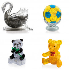 Коллекция 4 пазла новогодний. Модель для сборки для детей Лебедь, Футбольный мяч, Панда, Мишка