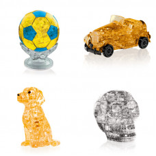 Комплект 4 штуки подарочный. 3D пазл антистресс Футбольный мяч, Машина, Собачка, Череп Комплект 4 штуки подарочный. 3D пазл антистресс Футбольный мяч, Машина, Собачка, Череп