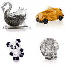 Набор из 4х штук подарочный. Модель для сборки для детей Лебедь, Машина, Панда Со светом, Череп